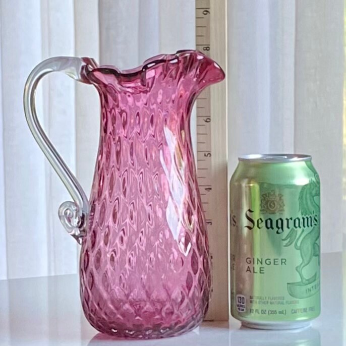 Vintage Cranberry Diamond Optic Hand Blown Pitcher