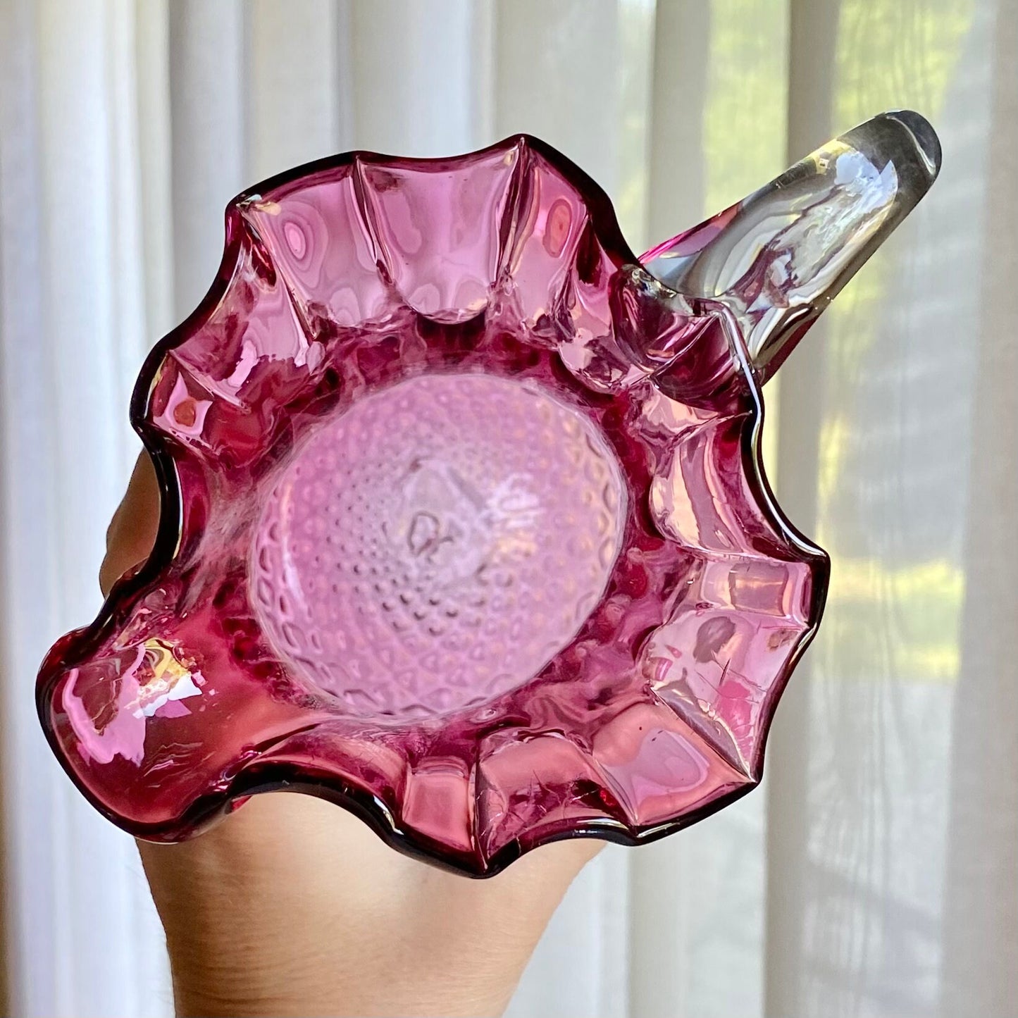 Vintage Cranberry Diamond Optic Hand Blown Pitcher
