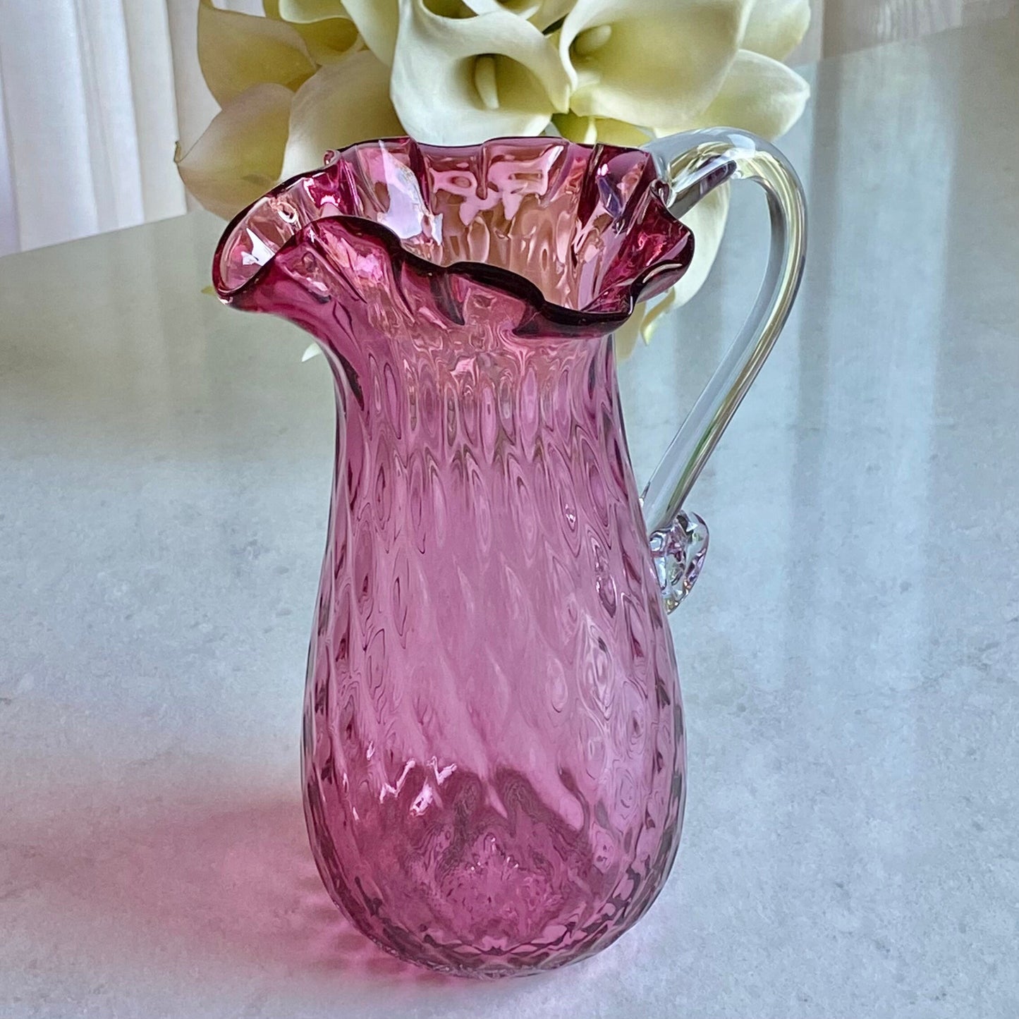 Vintage Cranberry Diamond Optic Hand Blown Pitcher