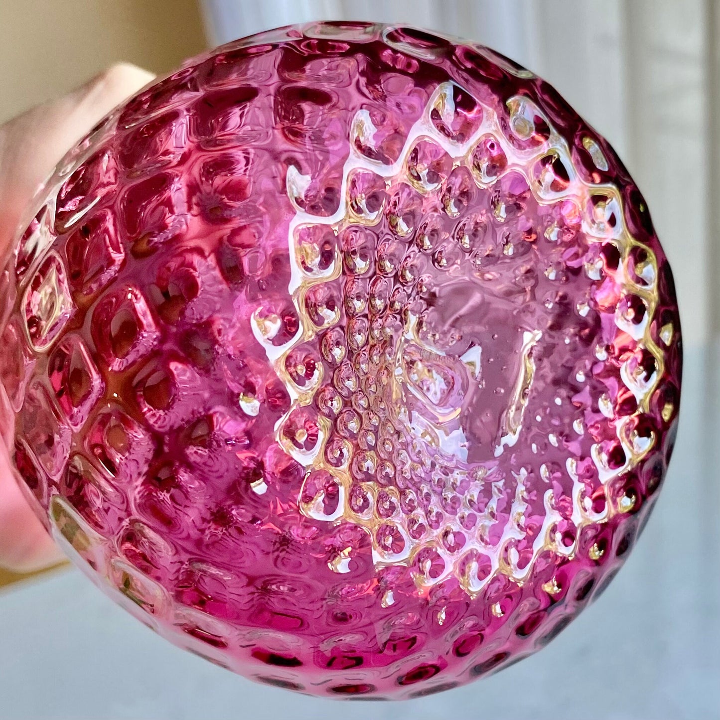 Vintage Cranberry Diamond Optic Hand Blown Pitcher