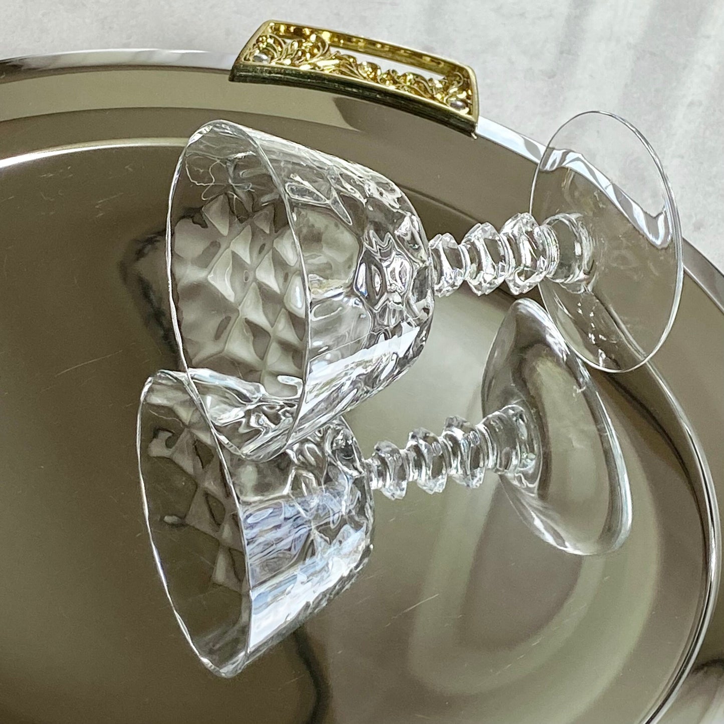 Vintage Cambridge Virginian Diamond Optic Disc Stem Glasses (circa 1938 - 1945) - Set of 10