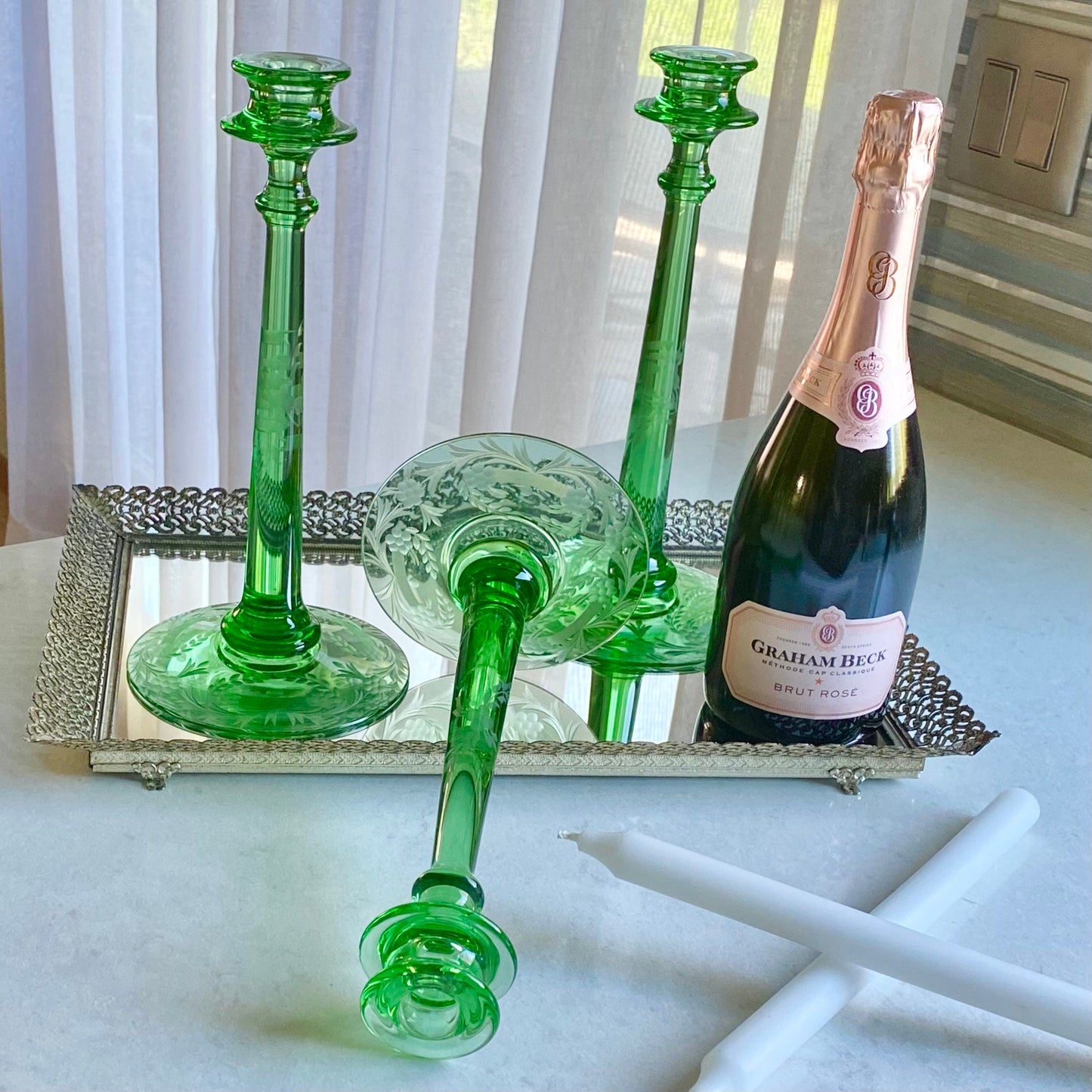 Vintage Fostoria Etched 11-3/4 inch Candle Holders - 1 remaining (the others have been sold)