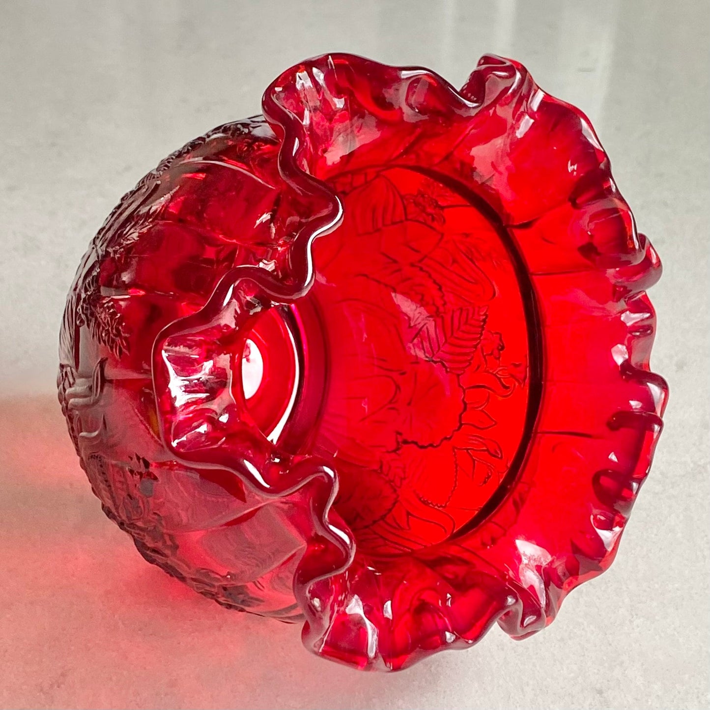 Vintage Fenton Olde Virginia Ruby Red Scalloped Vase