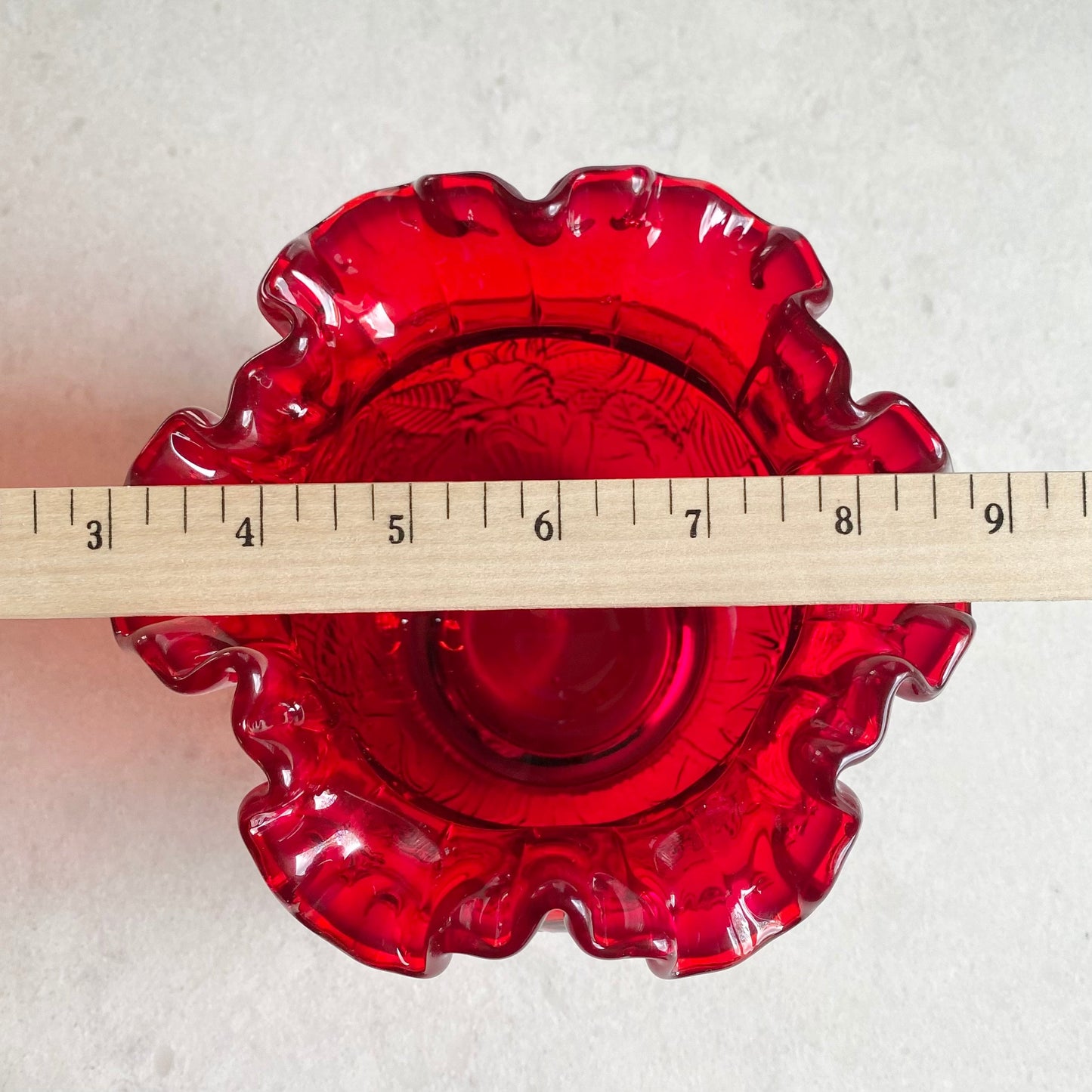 Vintage Fenton Olde Virginia Ruby Red Scalloped Vase