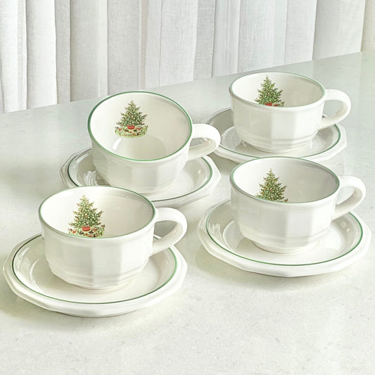 Vintage Pfaltzgraff Heritage Christmas Cups and Saucers - 4 sets (8 pieces total)