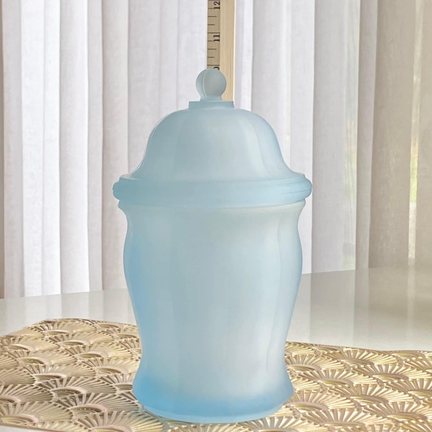 Vintage Indiana Glass Satin Frosted Blue 10 Inch Jar with Lid