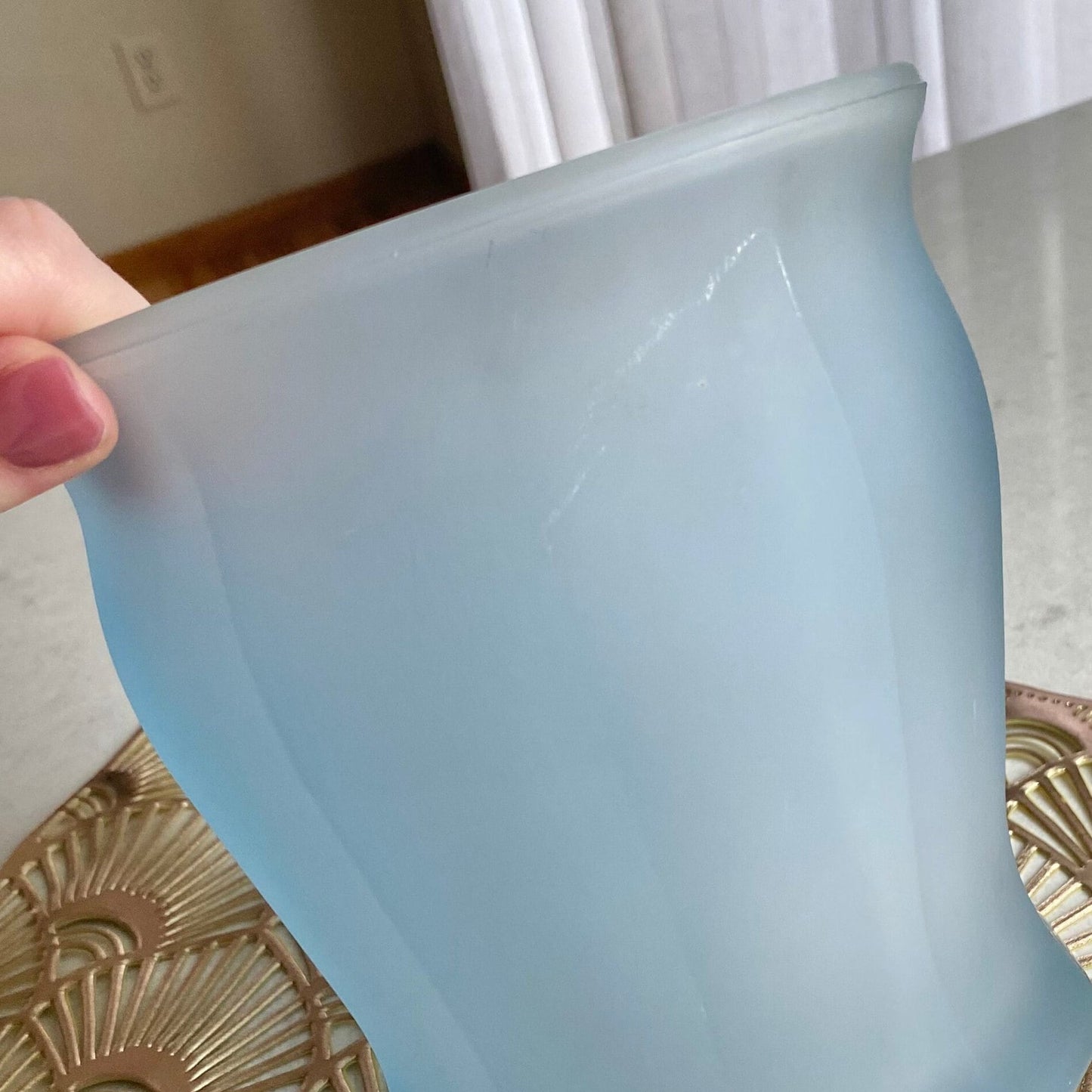 Vintage Indiana Glass Satin Frosted Blue 10 Inch Jar with Lid