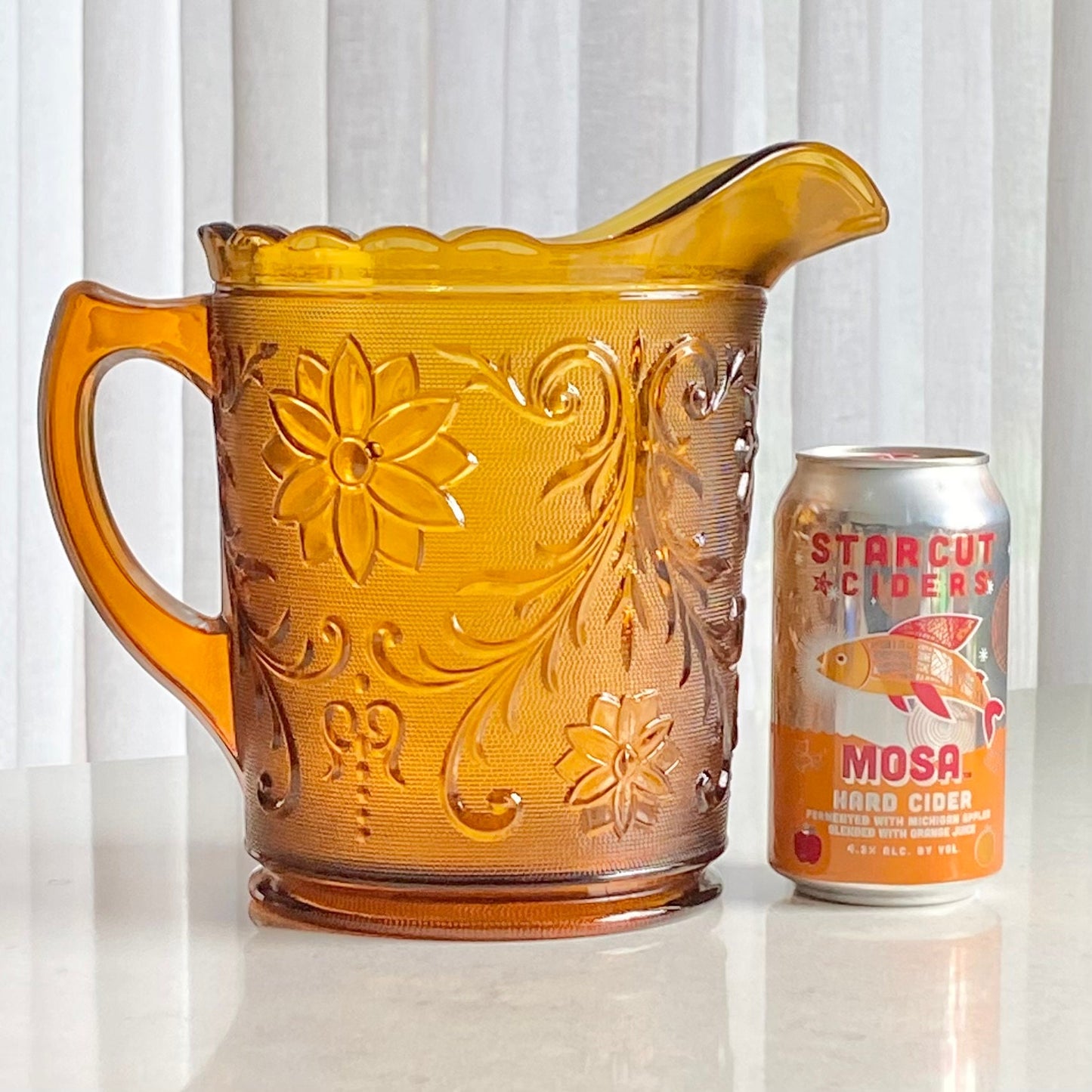 Vintage Tiara Glass Amber Chantilly Pitcher (circa 1971 - 1989)