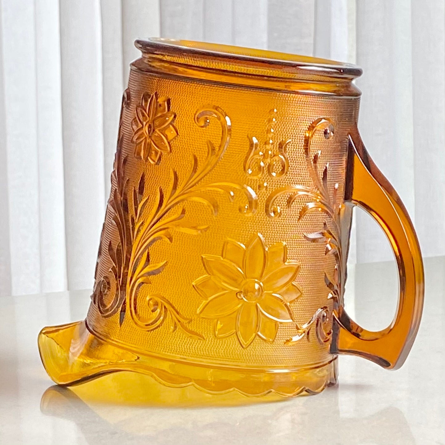 Vintage Tiara Glass Amber Chantilly Pitcher (circa 1971 - 1989)