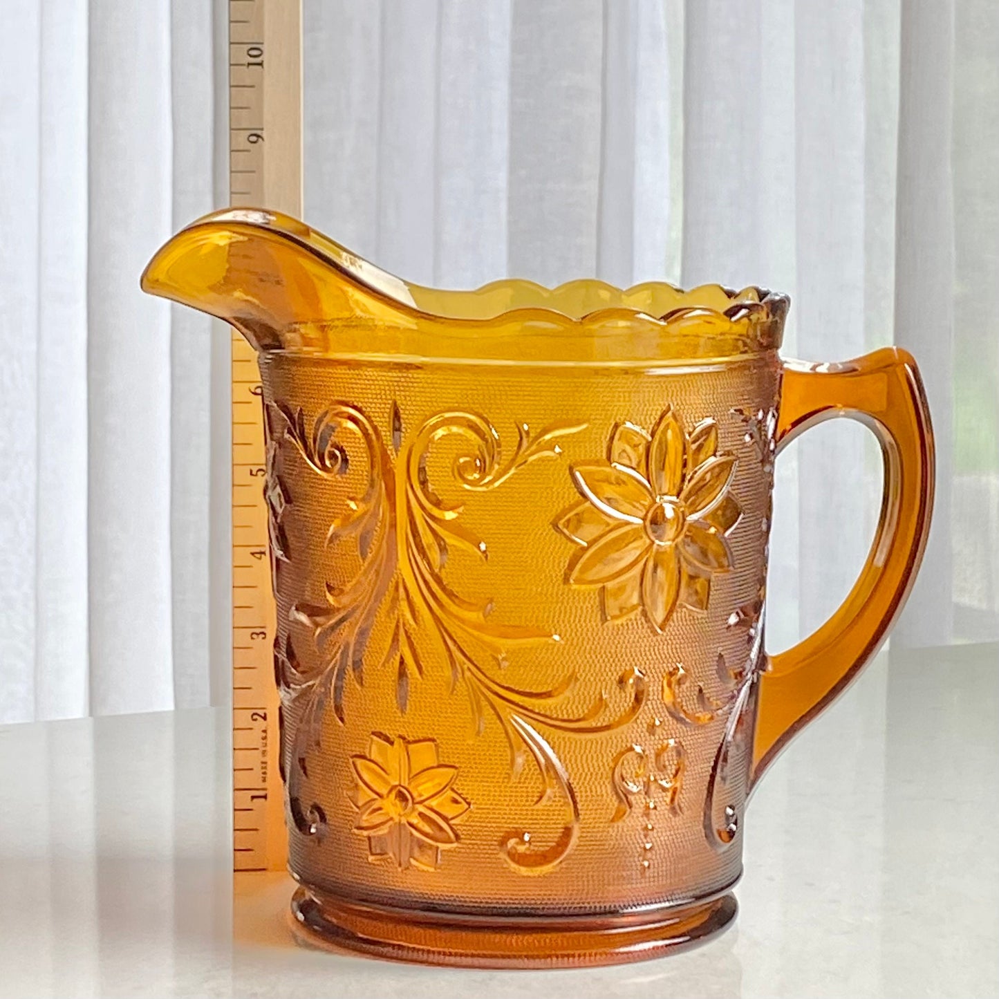 Vintage Tiara Glass Amber Chantilly Pitcher (circa 1971 - 1989)