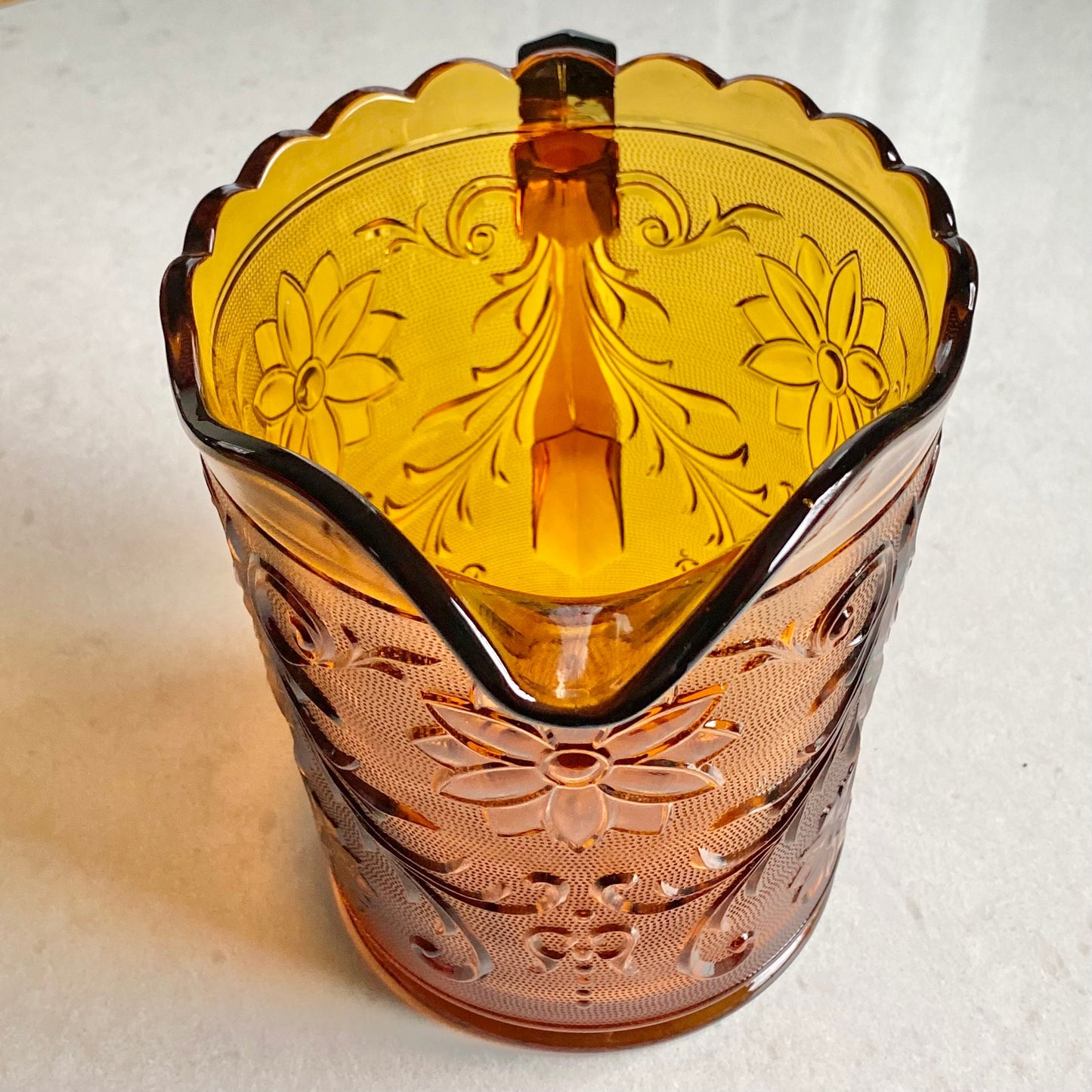 Vintage Tiara Glass Amber Chantilly Pitcher (circa 1971 - 1989)