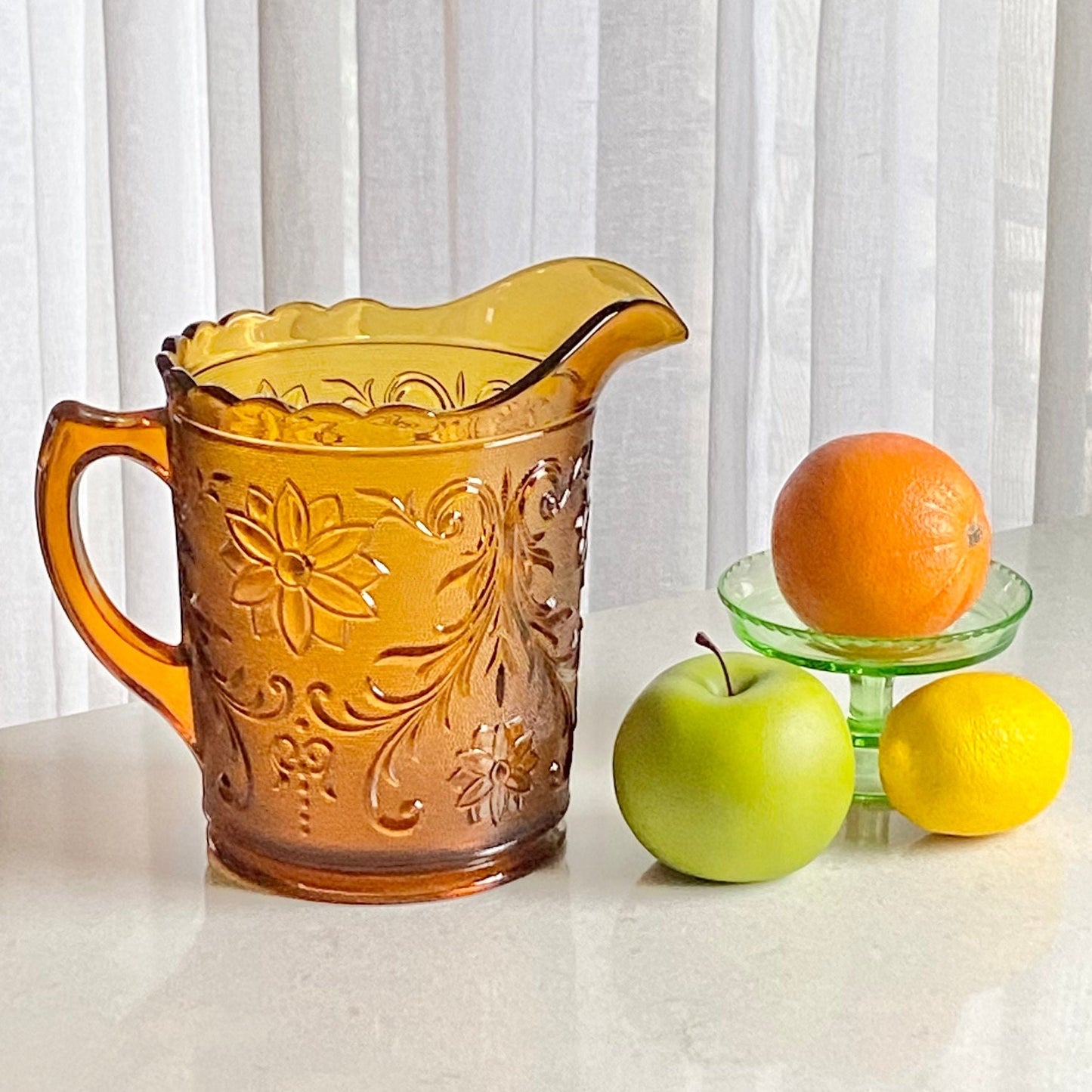 Vintage Tiara Glass Amber Chantilly Pitcher (circa 1971 - 1989)
