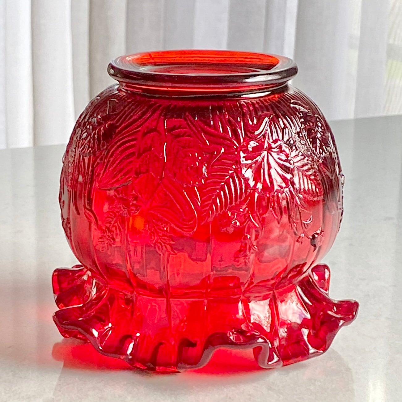 Vintage Fenton Olde Virginia Ruby Red Scalloped Vase