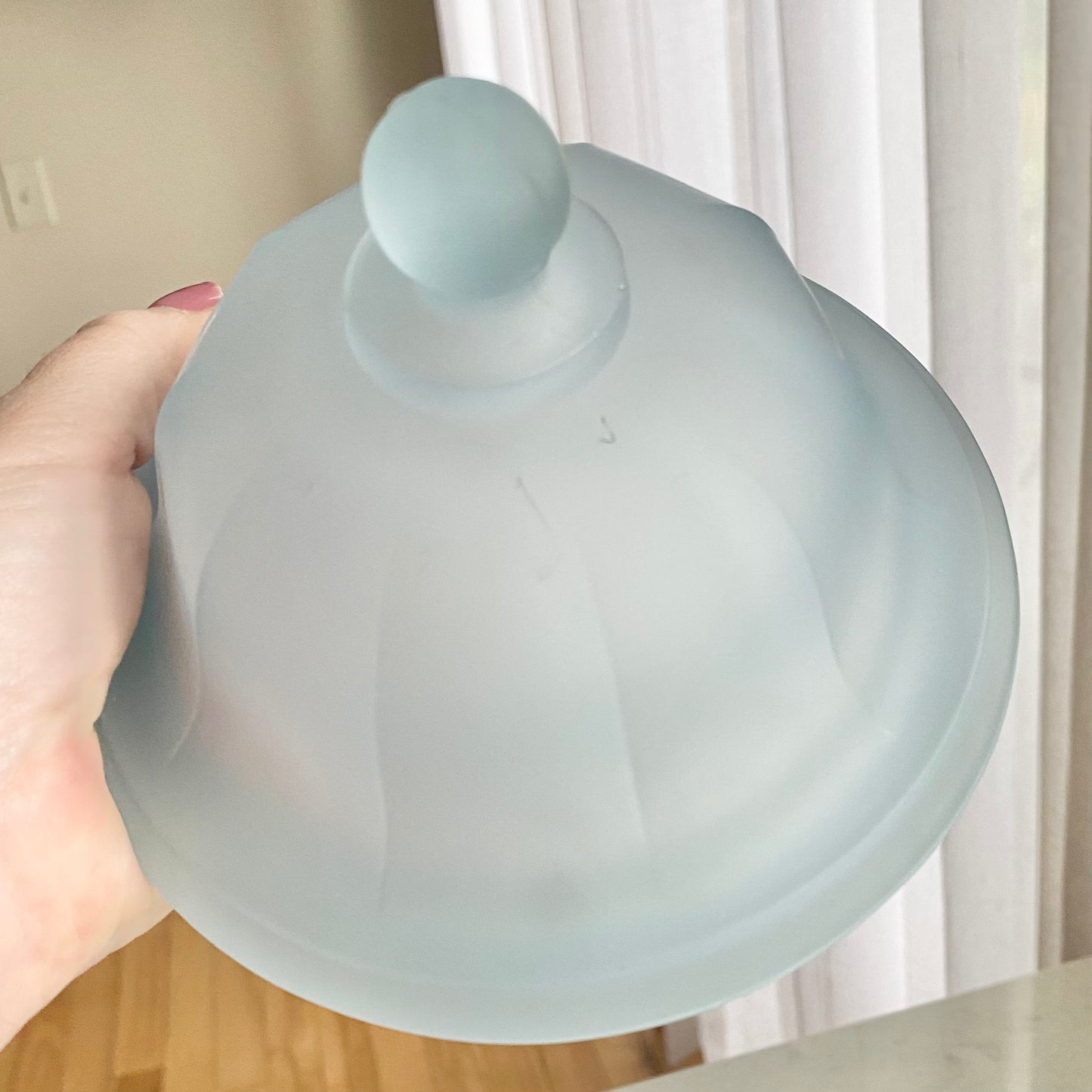 Vintage Indiana Glass Satin Frosted Blue 10 Inch Jar with Lid