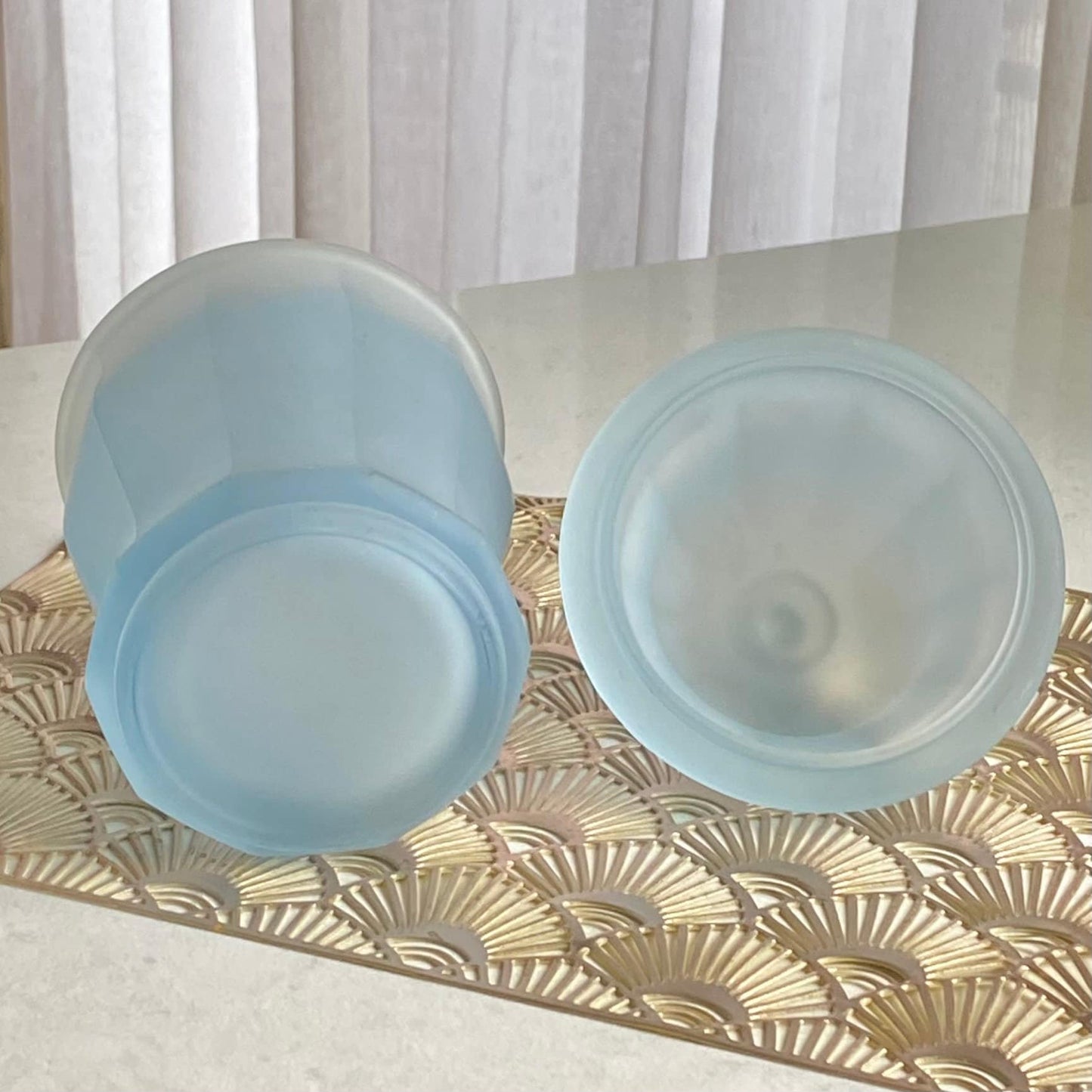 Vintage Indiana Glass Satin Frosted Blue 10 Inch Jar with Lid