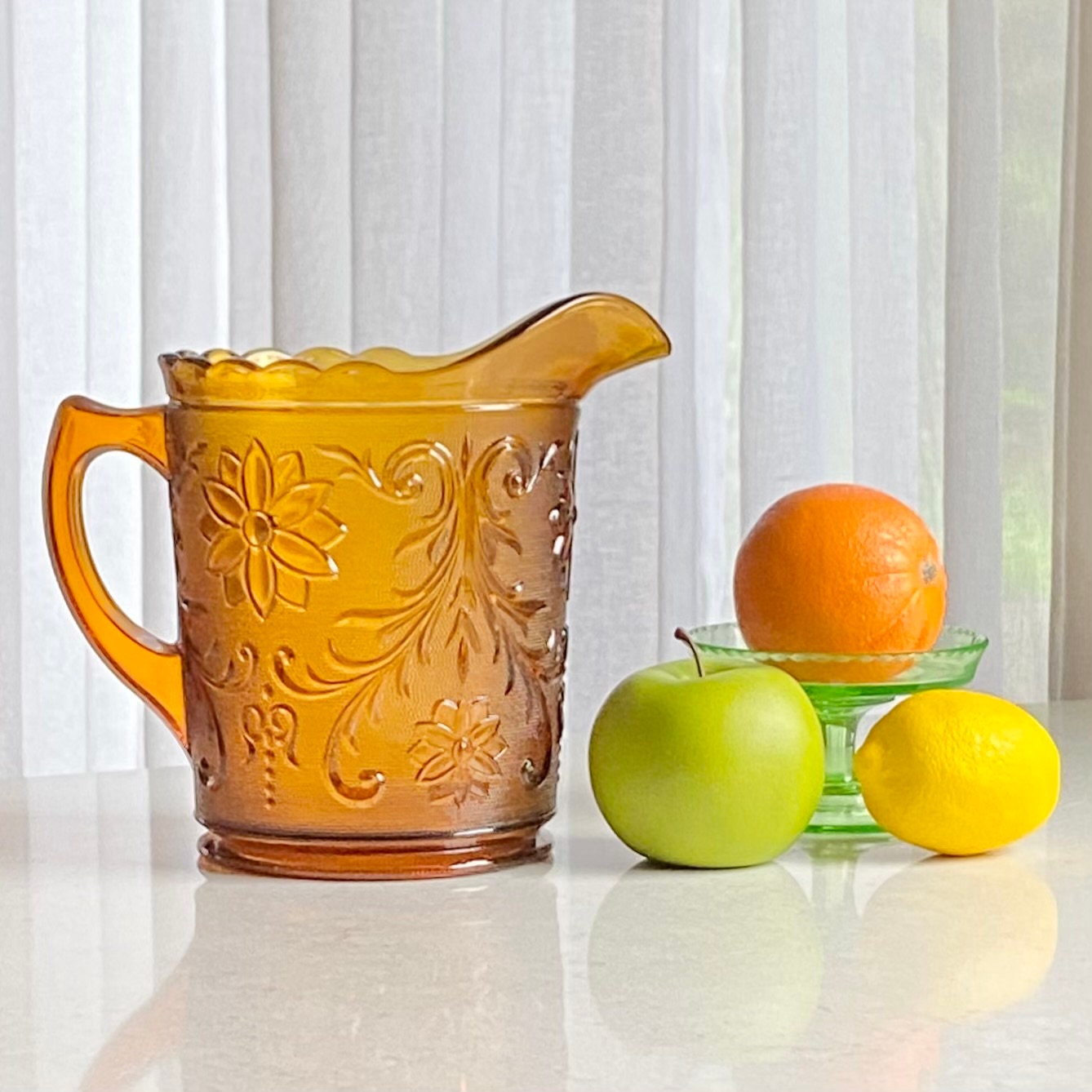 Vintage Tiara Glass Amber Chantilly Pitcher (circa 1971 - 1989)