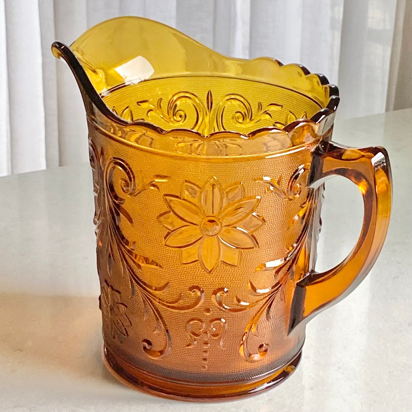 Vintage Tiara Glass Amber Chantilly Pitcher (circa 1971 - 1989)
