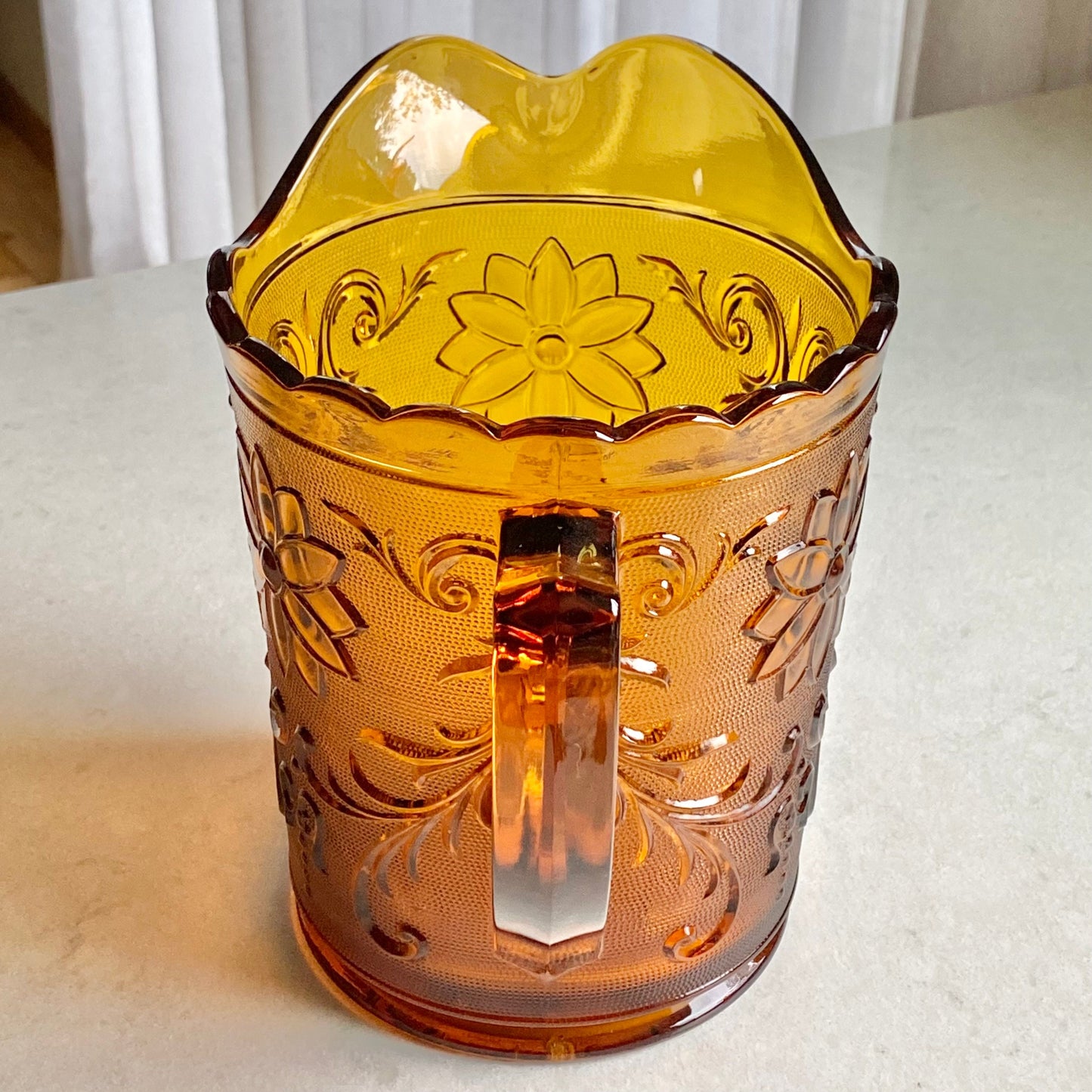 Vintage Tiara Glass Amber Chantilly Pitcher (circa 1971 - 1989)