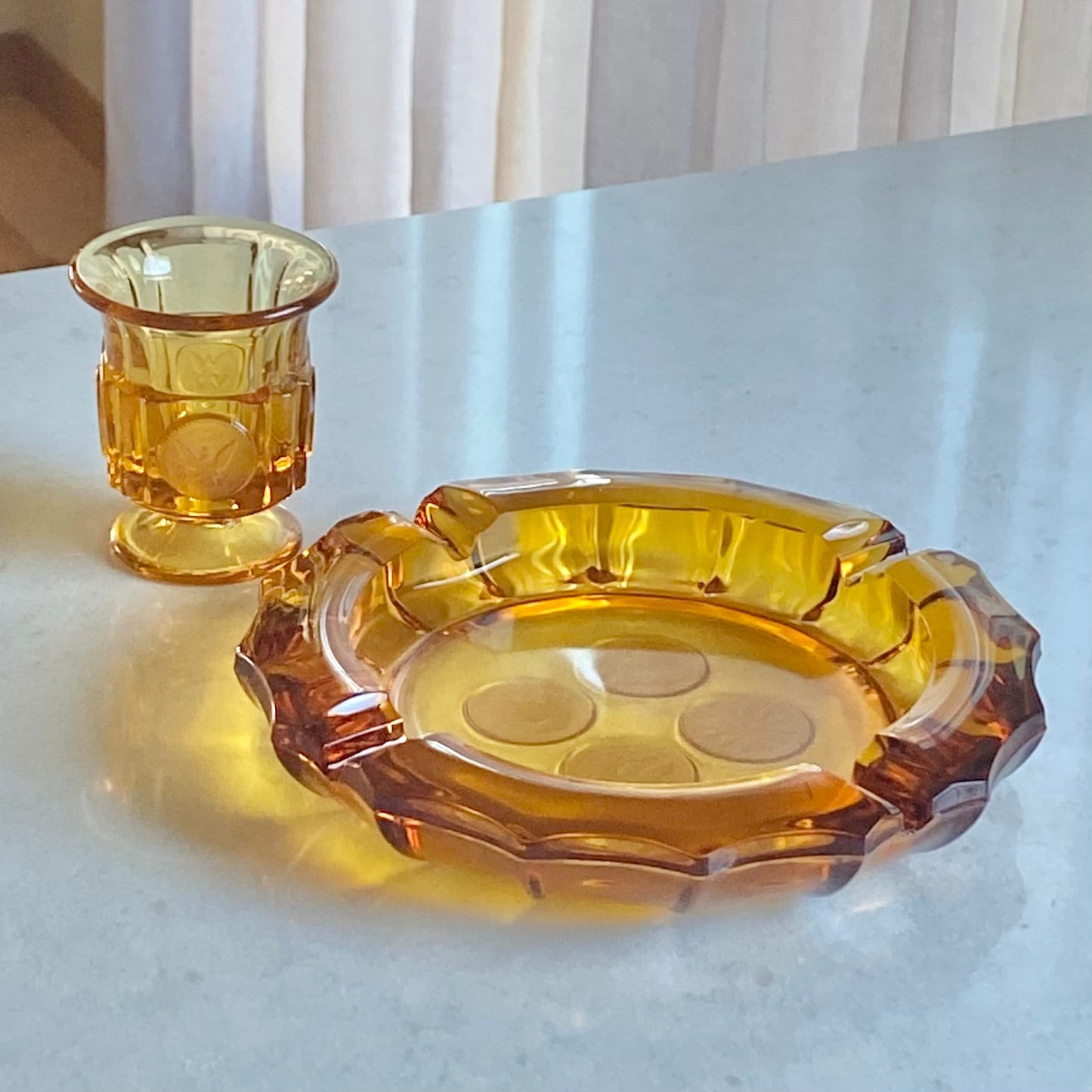 Vintage Fostoria Coin Glass Amber Large Ashtray (circa 1958 - 1982)