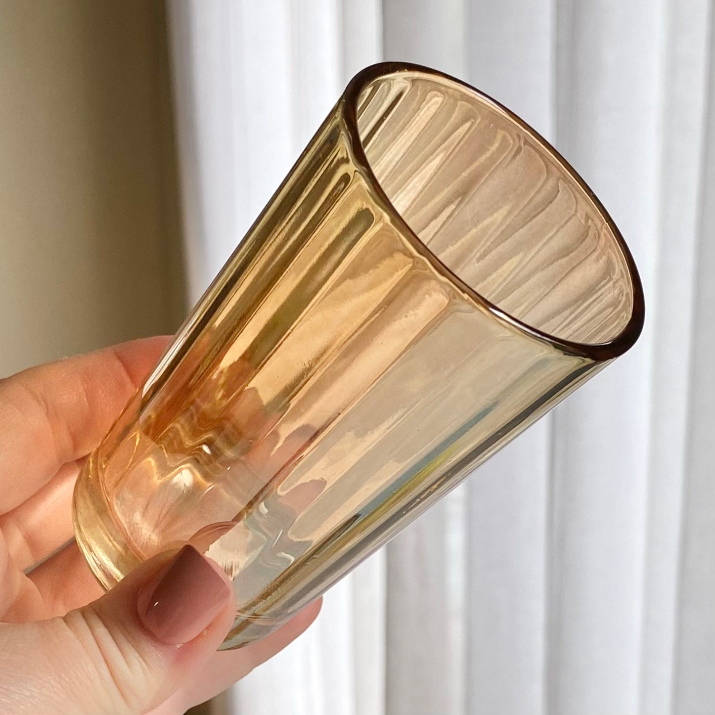 Vintage Jeannette Marigold Carnival Glass Ribbed Tumblers
