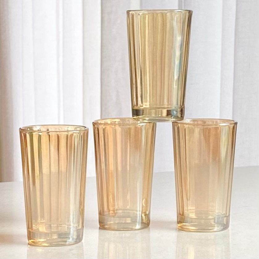 Vintage Jeannette Marigold Carnival Glass Ribbed Tumblers