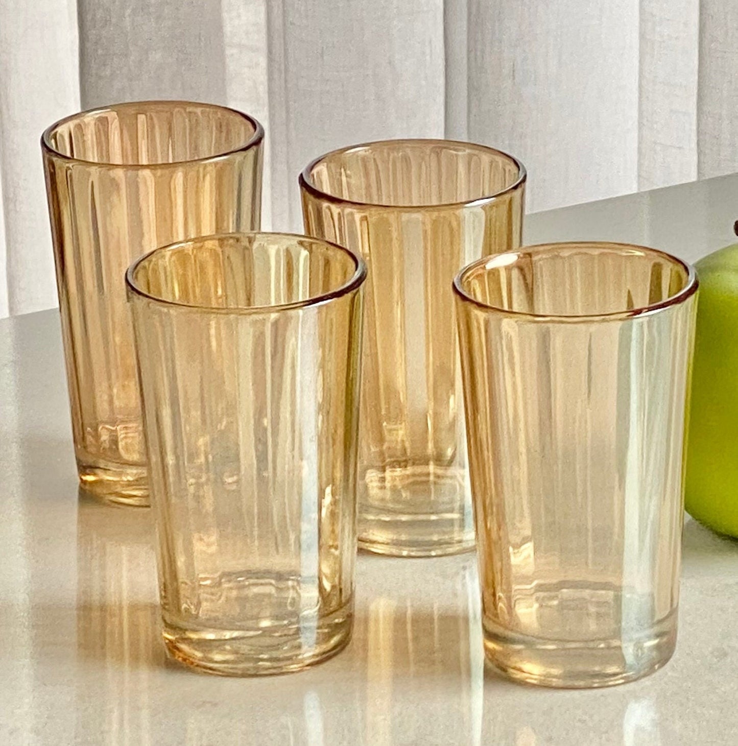 Vintage Jeannette Marigold Carnival Glass Ribbed Tumblers