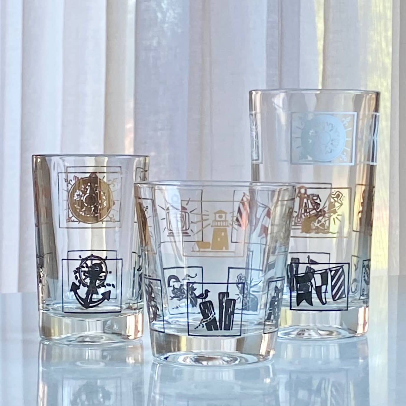 Vintage Nautical Themed Tumblers - Set of 4