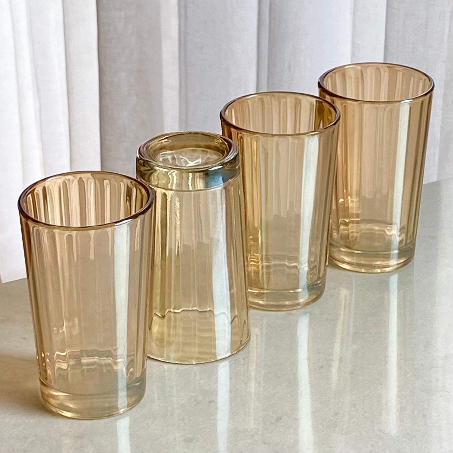 Vintage Jeannette Marigold Carnival Glass Ribbed Tumblers