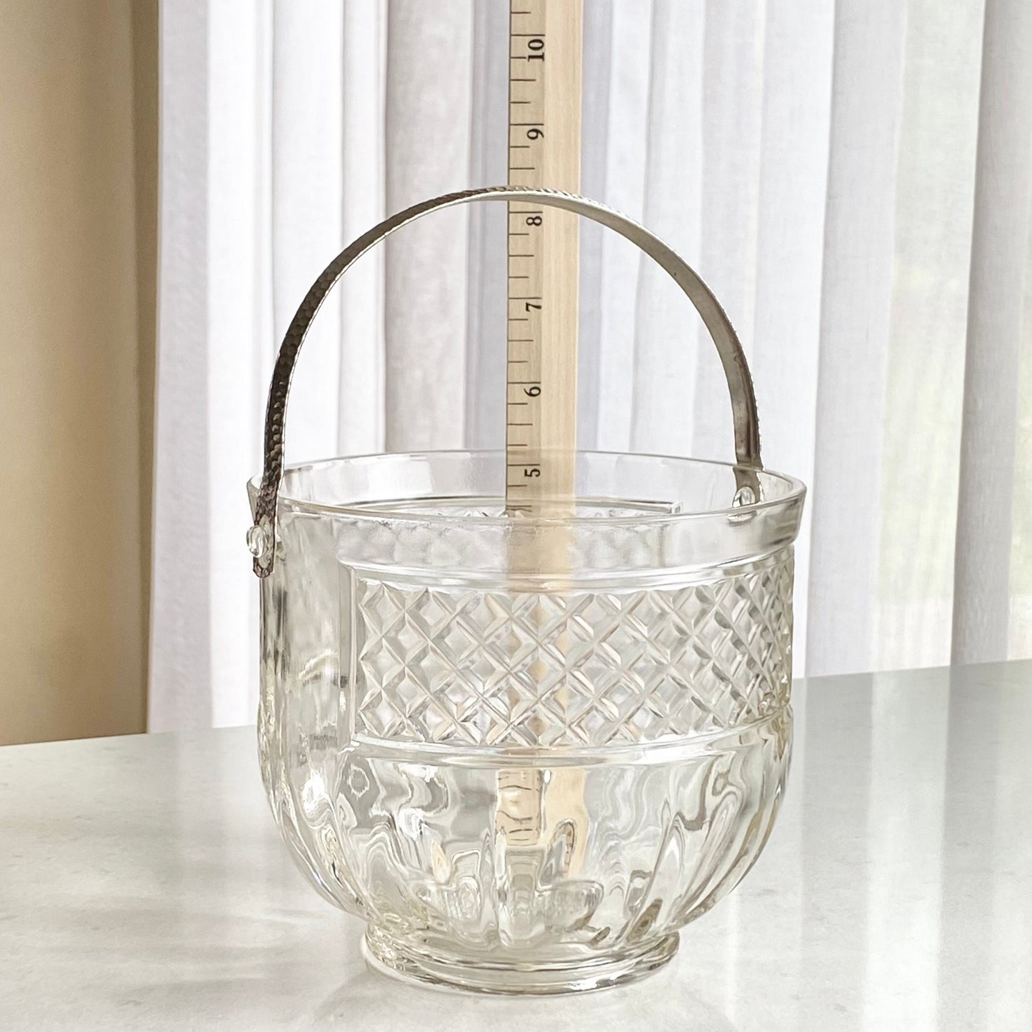 Vintage Ice Bucket with Hammered Metal Handle and Tongs