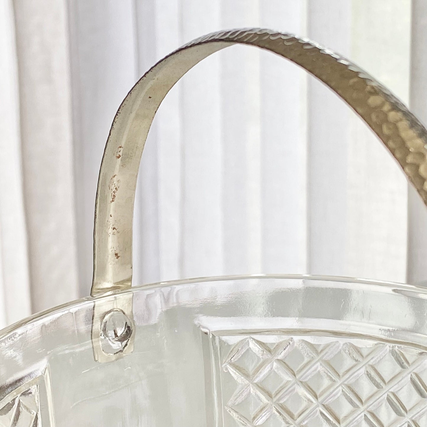 Vintage Ice Bucket with Hammered Metal Handle and Tongs