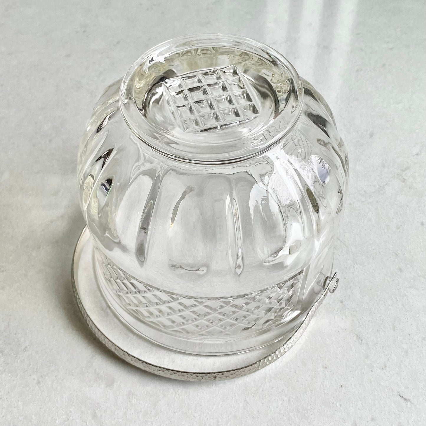 Vintage Ice Bucket with Hammered Metal Handle and Tongs