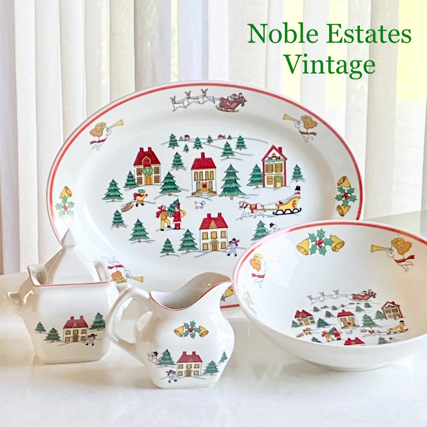 Vintage Jamestown The Joy of Christmas Serving Pieces -  Oval Platter, Round Serving Bowl, Sugar and Creamer Set Available