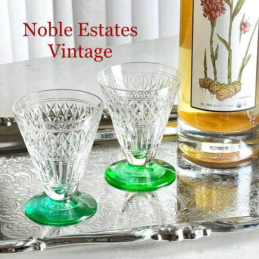 Vintage Green Uranium Footed Glasses - Set of 2