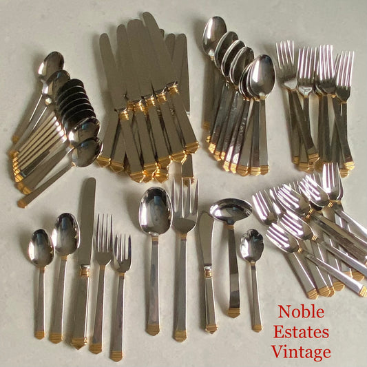 Vintage Towle Colonnade Gold Accent Flatware - 12 settings plus hostess set - 65 pieces total