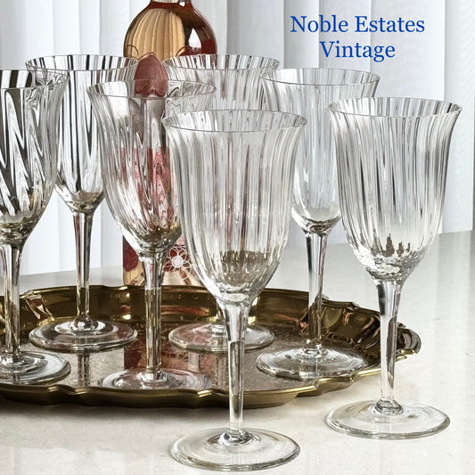 Vintage Crystal Ribbed Glasses - Set of 7 Goblets