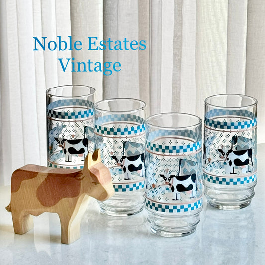 Vintage Cow Themed Glasses - Set of 4 Tumblers