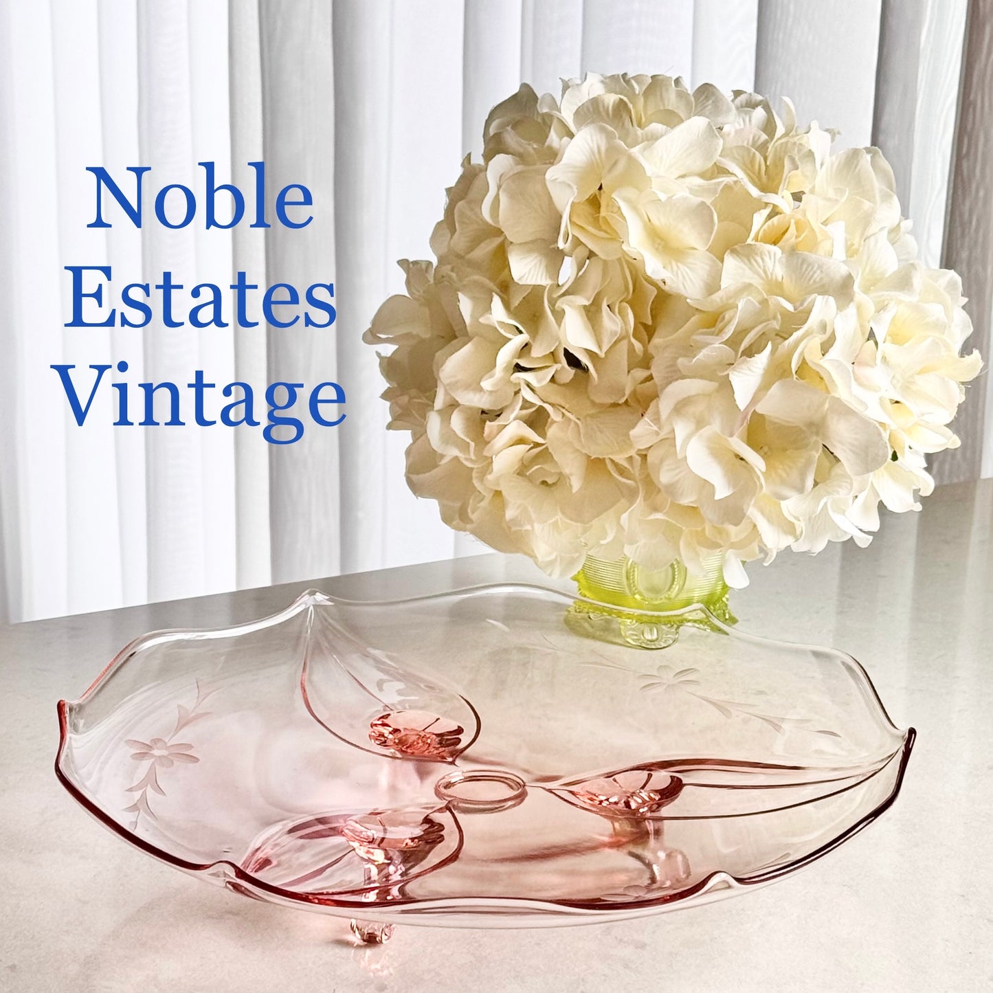 Vintage Lancaster Glass Large Etched Tri-Foot Cake Plate