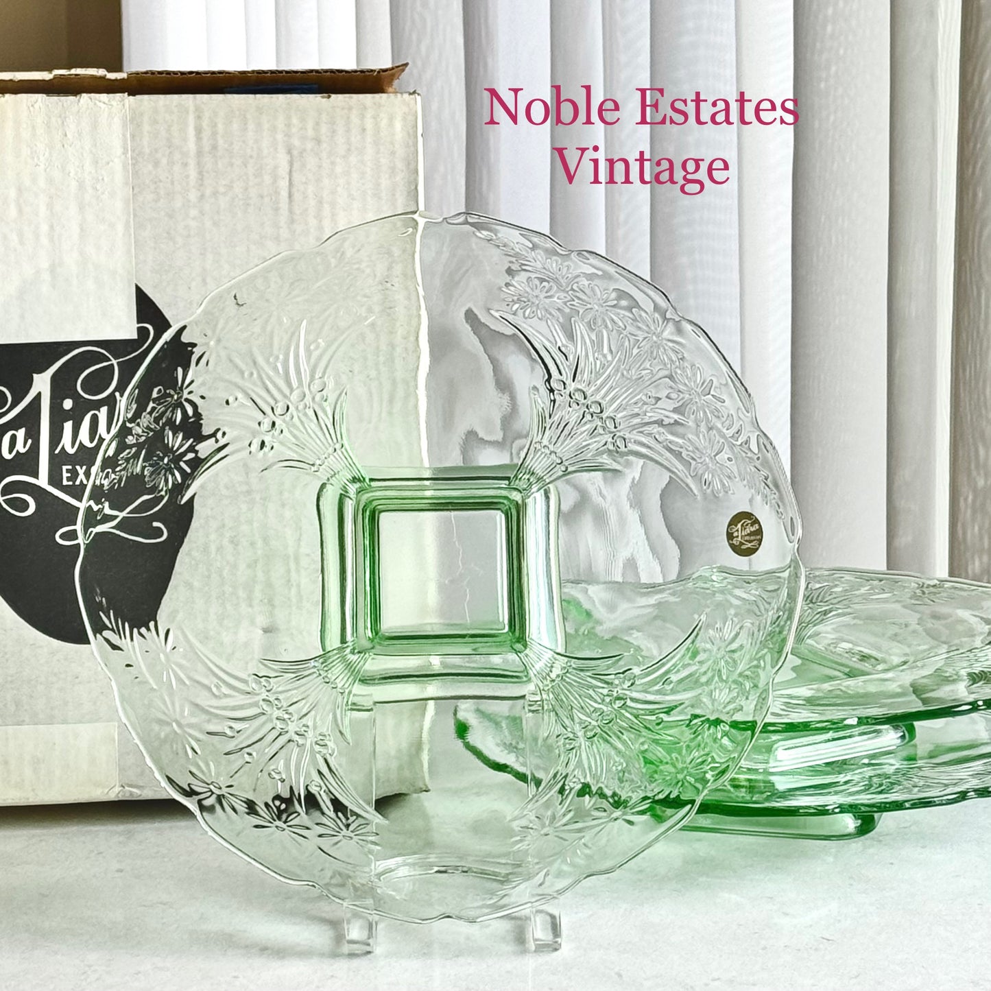Vintage Indiana Glass Green 13 Inch Footed Cake Plate (#371)  - 3 Available