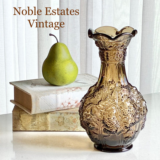 Vintage Imperial Glass Blackberry and Leaves Taupe Smoke Vase