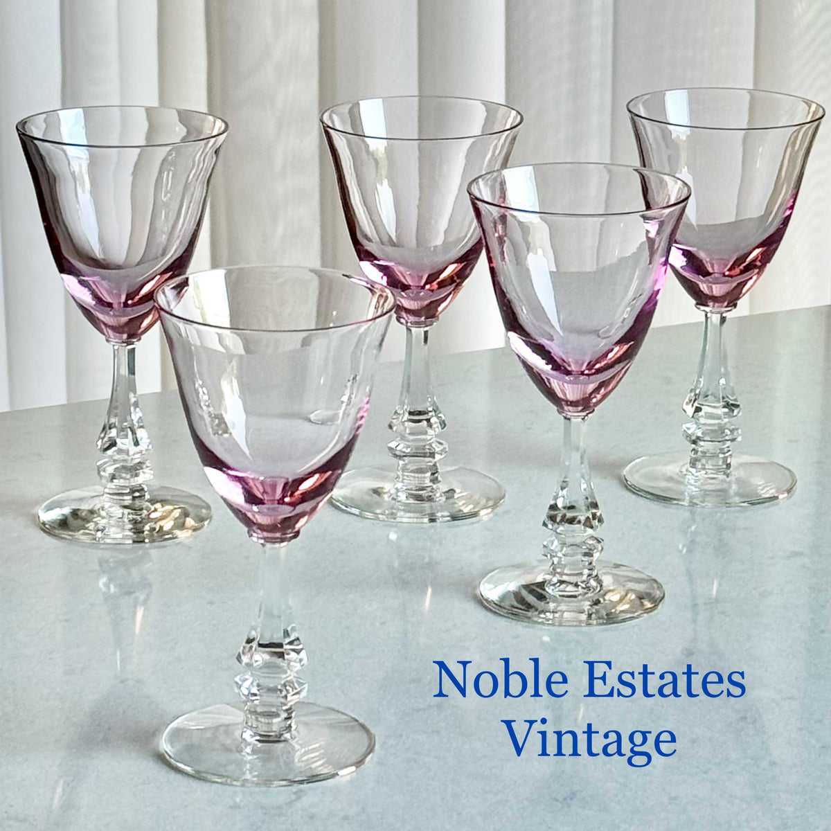 Vintage Tiffin Franciscan Wisteria Pink Glasses with Hexagonal Stem #17477 (circa 1950 - 1967) - Set of 5