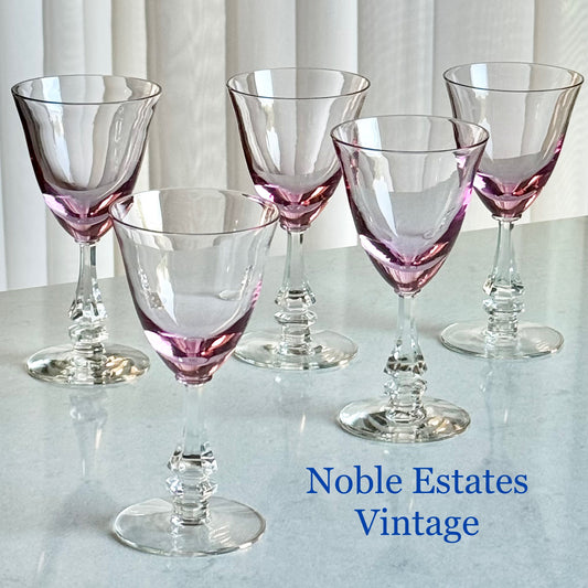 Vintage Tiffin Franciscan Wisteria Pink Glasses with Hexagonal Stem #17477 (circa 1950 - 1967) - Set of 5