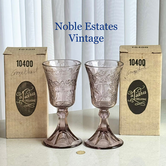 Vintage Indiana Glass Tiara Exclusive Amethyst Lord Supper Goblets - Set of 2