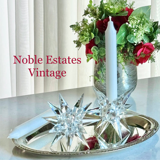 Vintage Godinger Shannon Crystal Moravian Star Candlestick Holders  - Set of 2