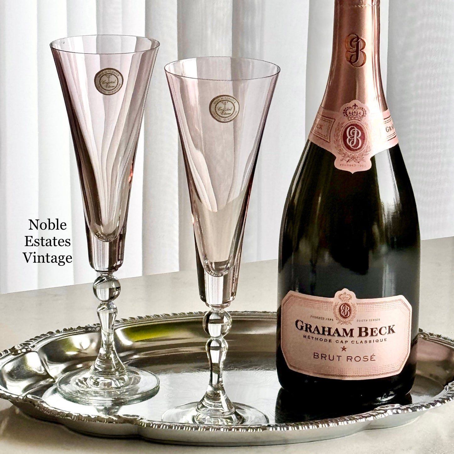 Vintage Pink Avon Honor Society President’s Club Tribute Glasses (circa 2001 - 2002) - Set of 2 Champagne Flutes