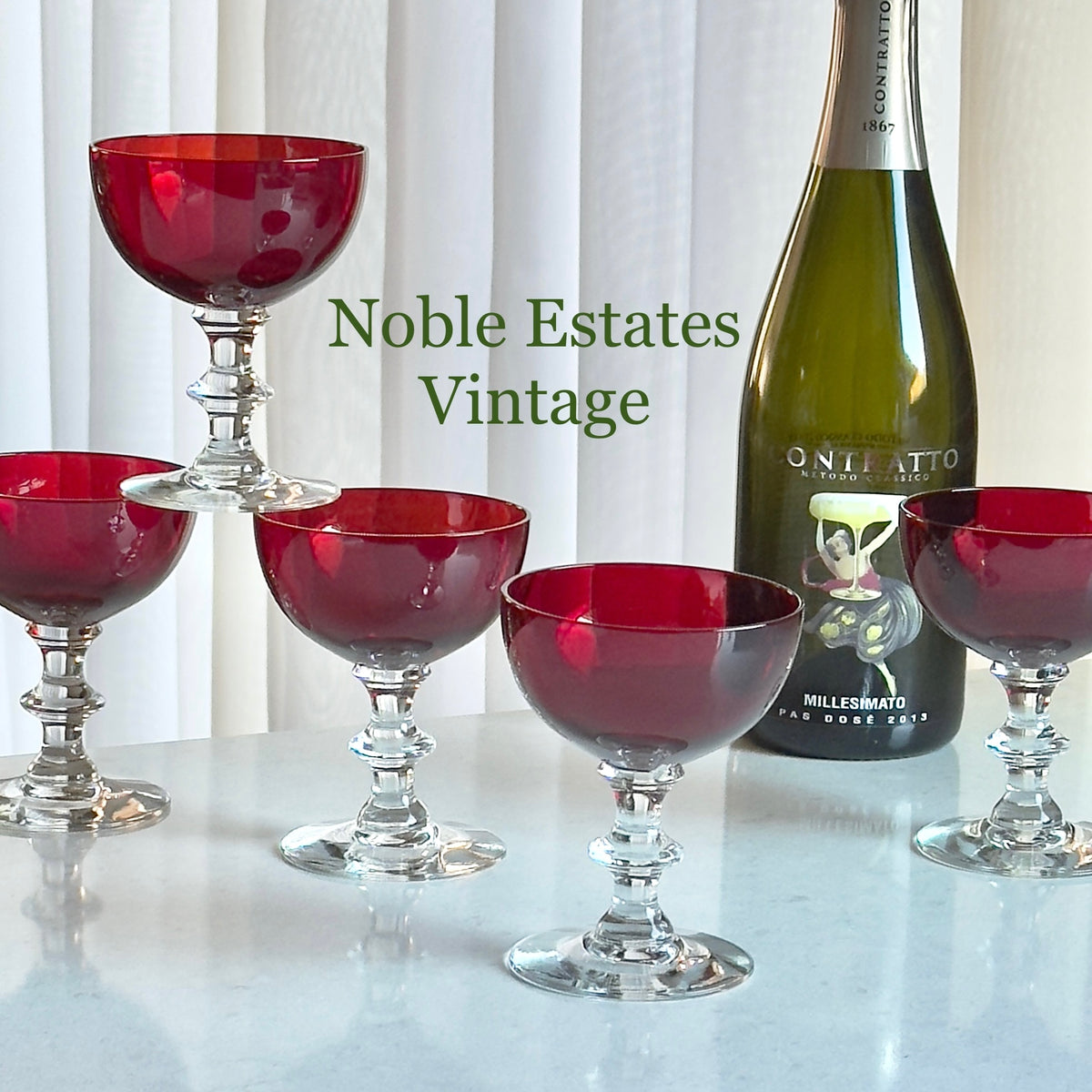 Vintage Morgantown Radiant Ruby Disc Stem Glasses - Set of 5