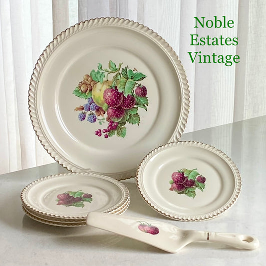 Vintage Harker Pottery Co. Strawberry Pie Plate Set with 22 Kt. Gold Trim - 6 pieces total