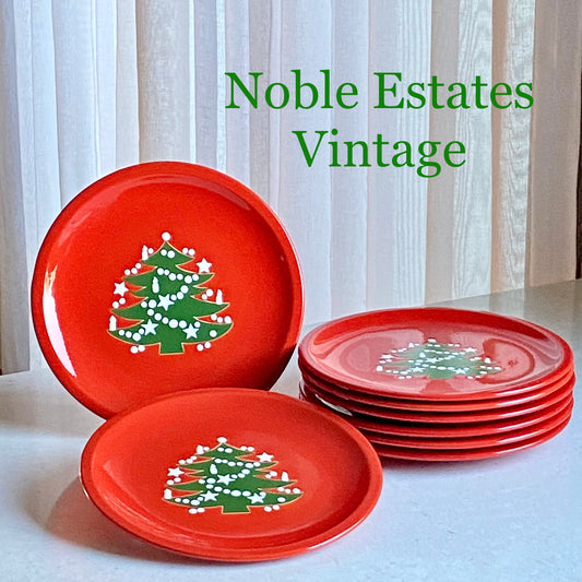 Vintage  Waechtersbach Red Christmas Tree 10 In. Dinner Plates - Set of 8