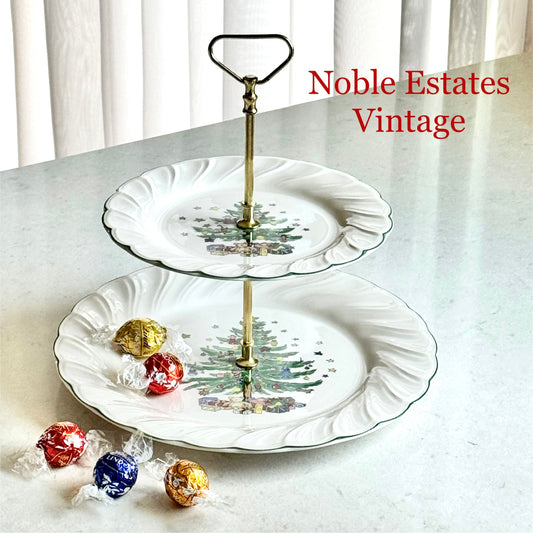Vintage Nikko Happy Holidays Two Tier Tidbit Tray