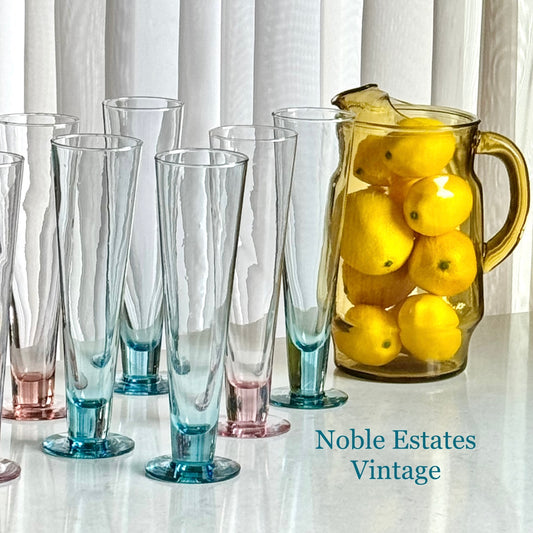 Vintage Mixed Color Tall Cooler Glasses - Set of 8