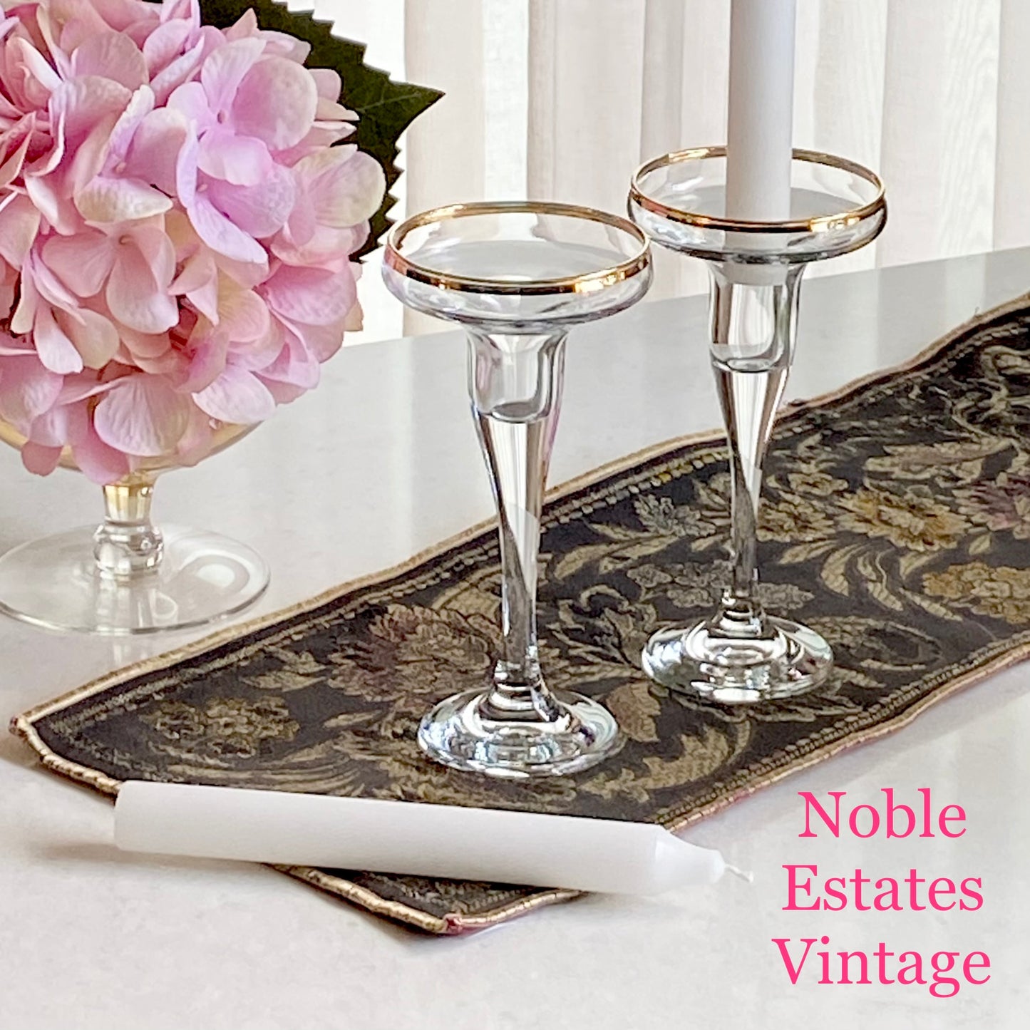 Vintage Gold Rim Candlestick Holders  - Set of 2